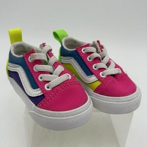 Vans Neon Old Skool Sneaker Toddler Girls Size 2‎ Color Block Slip On Skate Shoe
